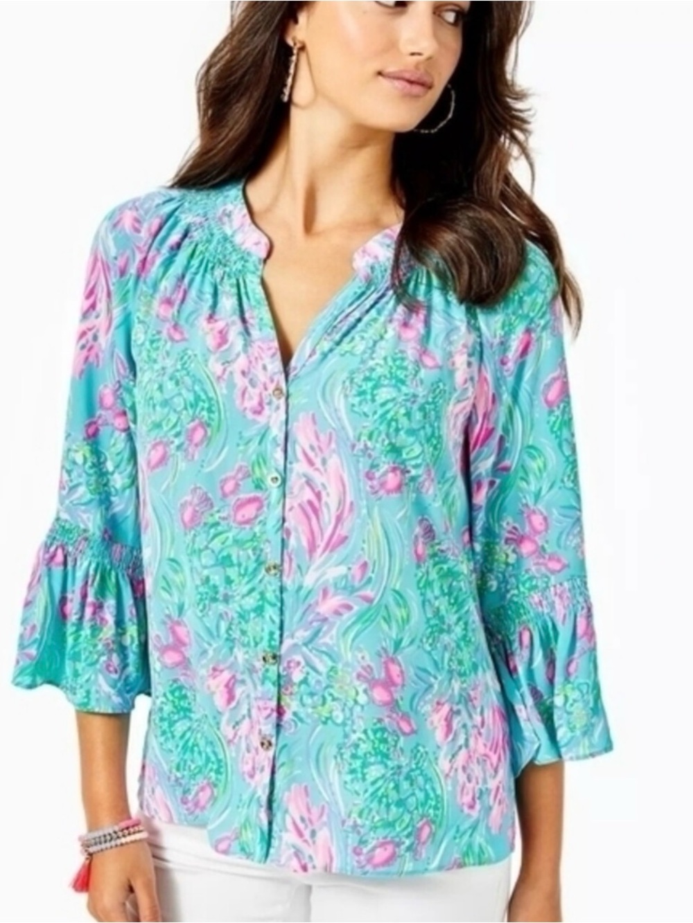 Lilly Pulitzer Dakota Top in “Amalfi Blue Best Fishes” Print
